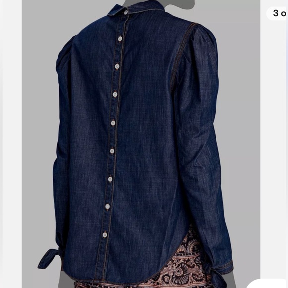 Veronica Beard Womens Blue Puff Sleeve Denim Shirt Blouse Top - Size 8 - NWOT - Picture 3 of 8